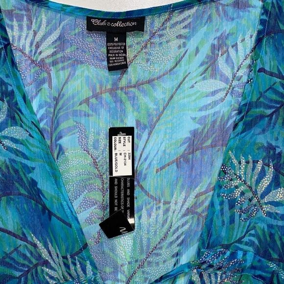 Club Z Collection Women's Blue Gold Tropical 3/4 Sleeve Swim Cover-Up Medium NWT - Picture 3 of 8